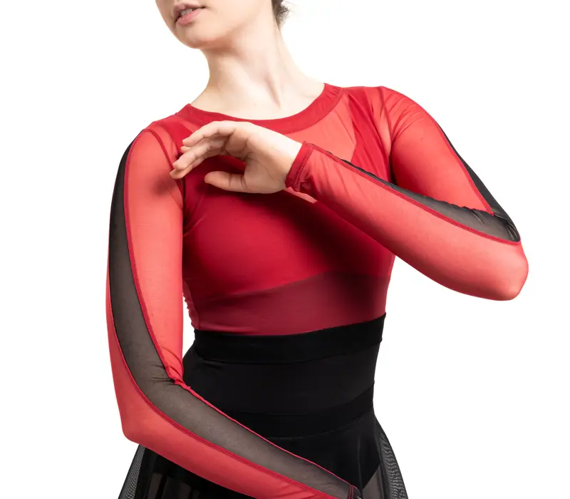 Capezio C'est La Vie Joyeux mesh cover up, top pentru dame - Roșu scarlet Capezio