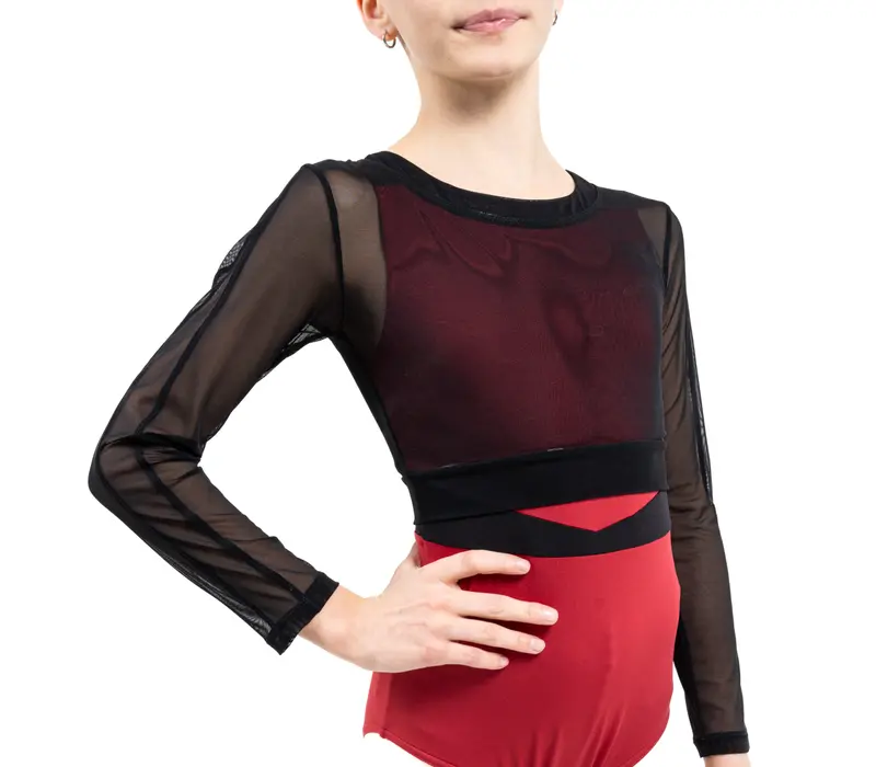 Capezio C'est La Vie Joyeux mesh cover up, top pentru fete - Negru