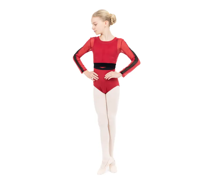 Capezio C'est La Vie Joyeux mesh cover up, top pentru fete - Roșu scarlet Capezio