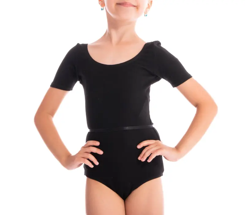 Capezio Leotard, costum de balet pentru copii cu maneca scurta - Negru